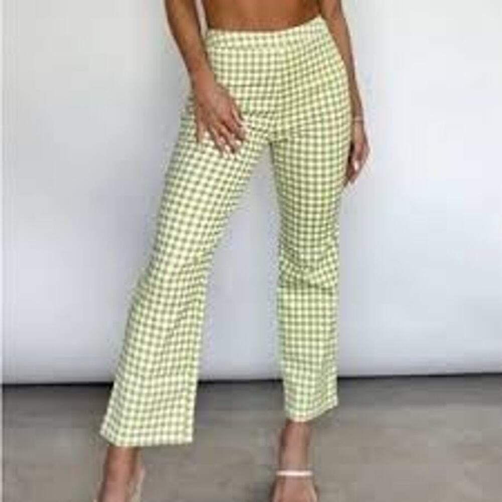 Lane 201 Pants Large Green Gingham Cropped Bootcut Cotton Summer